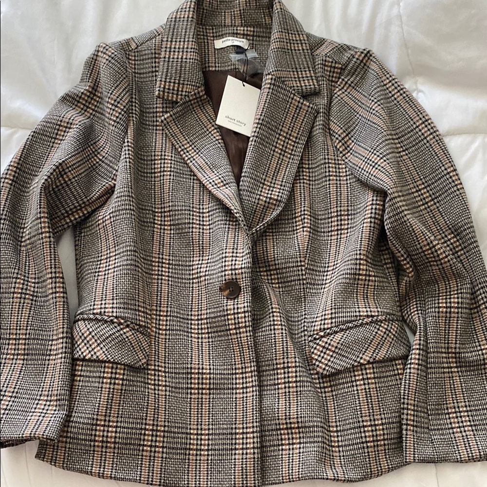 Women’s Brown and Black Blazer with Classic Glen Plaid Design